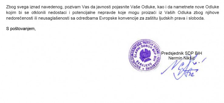 Potpisnik dopisa, lider SDP-a Nikšić