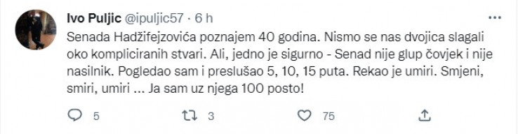 Objava Puljića na Twitteru