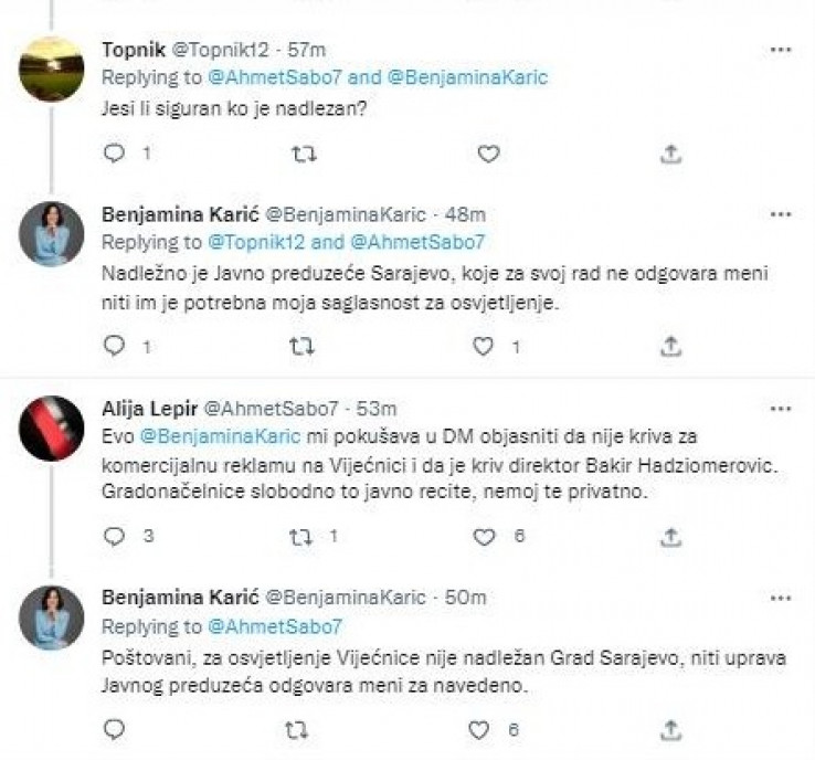 Komentari gradonačelnice Karić i korisnika Twittera 