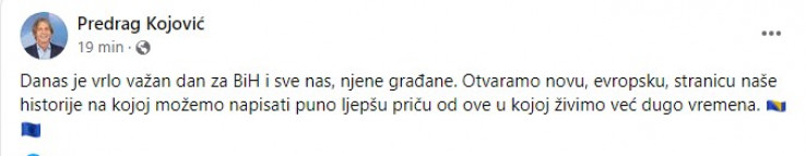 Objava Predraga Kojovića na Facebooku 