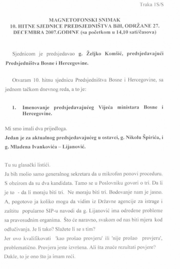 Magnetofonski snimak sa sjednice Predsjedništva BiH iz 2007. godine